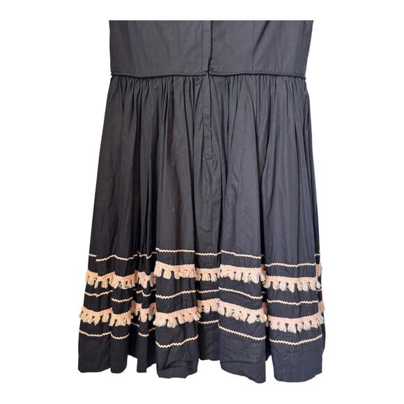 VTG Retro Unbranded Black summer fit flare dress with pink tassel trim medium - Picture 10 of 16